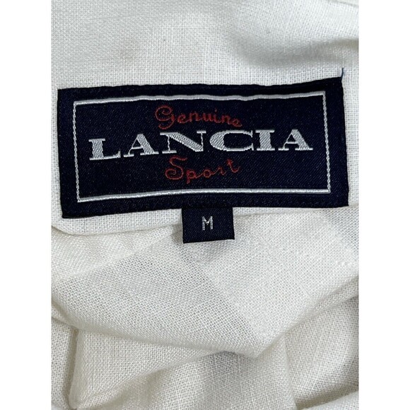 Lancia Genuine Sport Long Sleeve Button Down Linen Blend Shirt Off White Medium - Picture 5 of 7